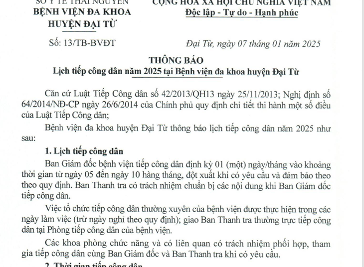 Thông báo lịch tiếp công dân